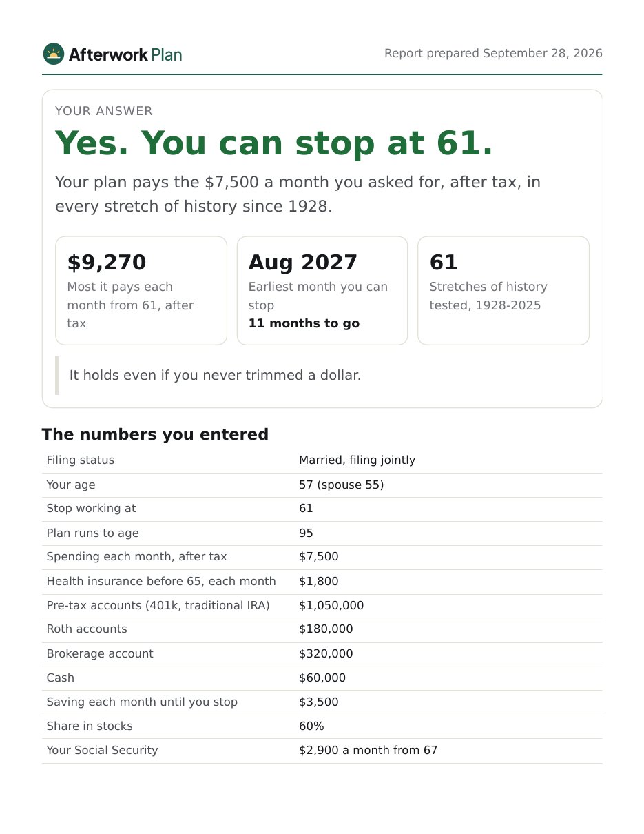 Report page one: the answer and the numbers entered
